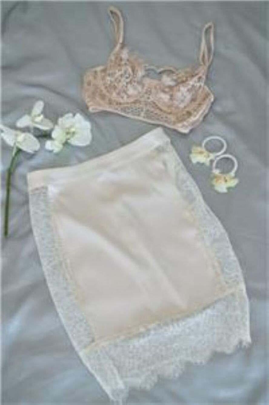 Satin & Lace Nylon Cut Out Side Mini Skirt From Celebrity Fashion